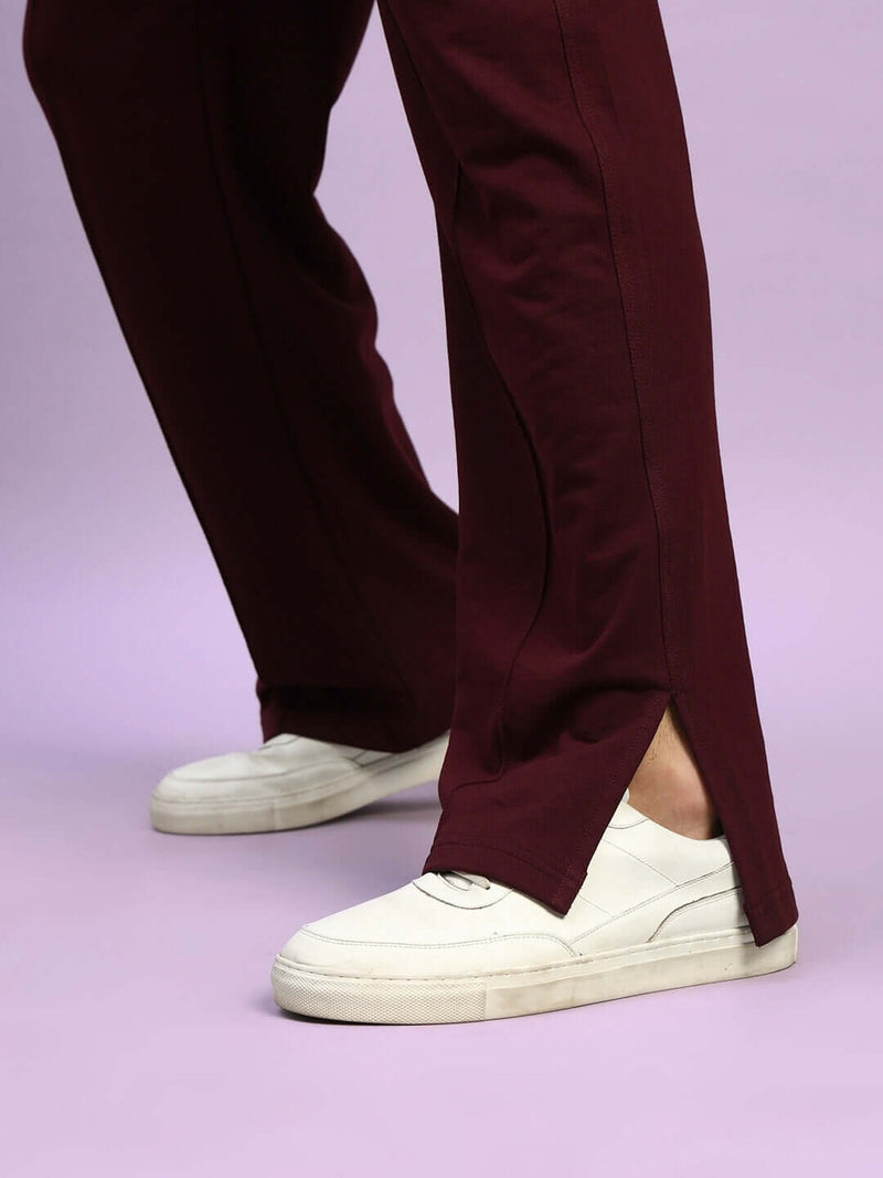 Genz-classic Men's Cotton Relaxed Fit Straight Track Pants | Casual Lounge Wear | Maroon