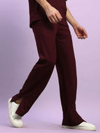 Genz-classic Men's Cotton Relaxed Fit Straight Track Pants | Casual Lounge Wear | Maroon
