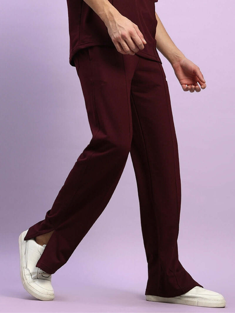 Genz-classic Men's Cotton Relaxed Fit Straight Track Pants | Casual Lounge Wear | Maroon
