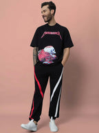 Genz-classic Men's Cotton Joggers | Black with Red & White Side Panel | Regular Fit | Casual Track Pants