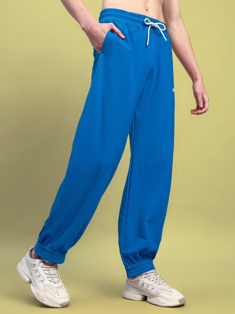 Genz-classic Men's Sky Blue Cotton Joggers | Elastic Cuff Track Pants | Regular Fit Casual Gym Bottom Wear