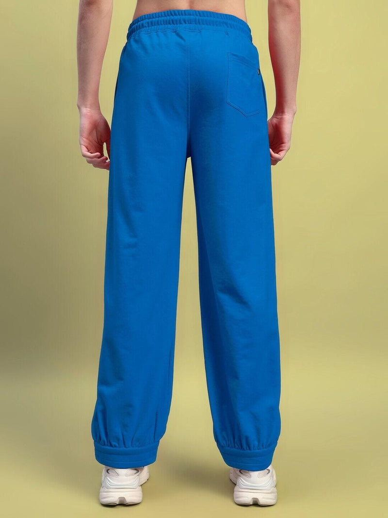 Genz-classic Men's Sky Blue Cotton Joggers | Elastic Cuff Track Pants | Regular Fit Casual Gym Bottom Wear