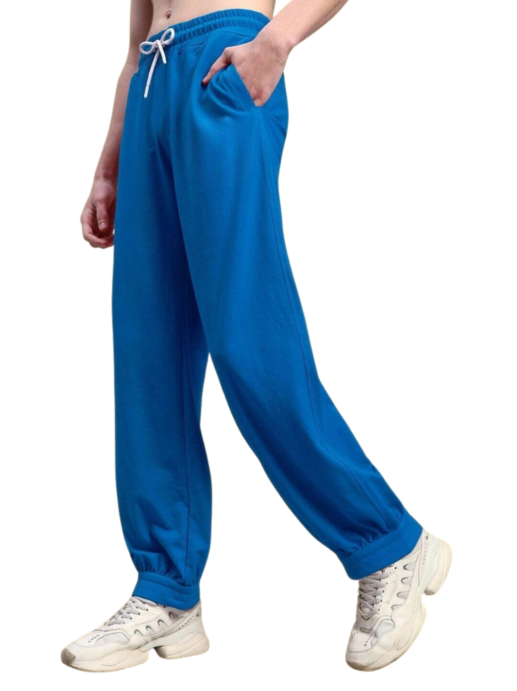 Genz-classic Men's Sky Blue Cotton Joggers | Elastic Cuff Track Pants | Regular Fit Casual Gym Bottom Wear