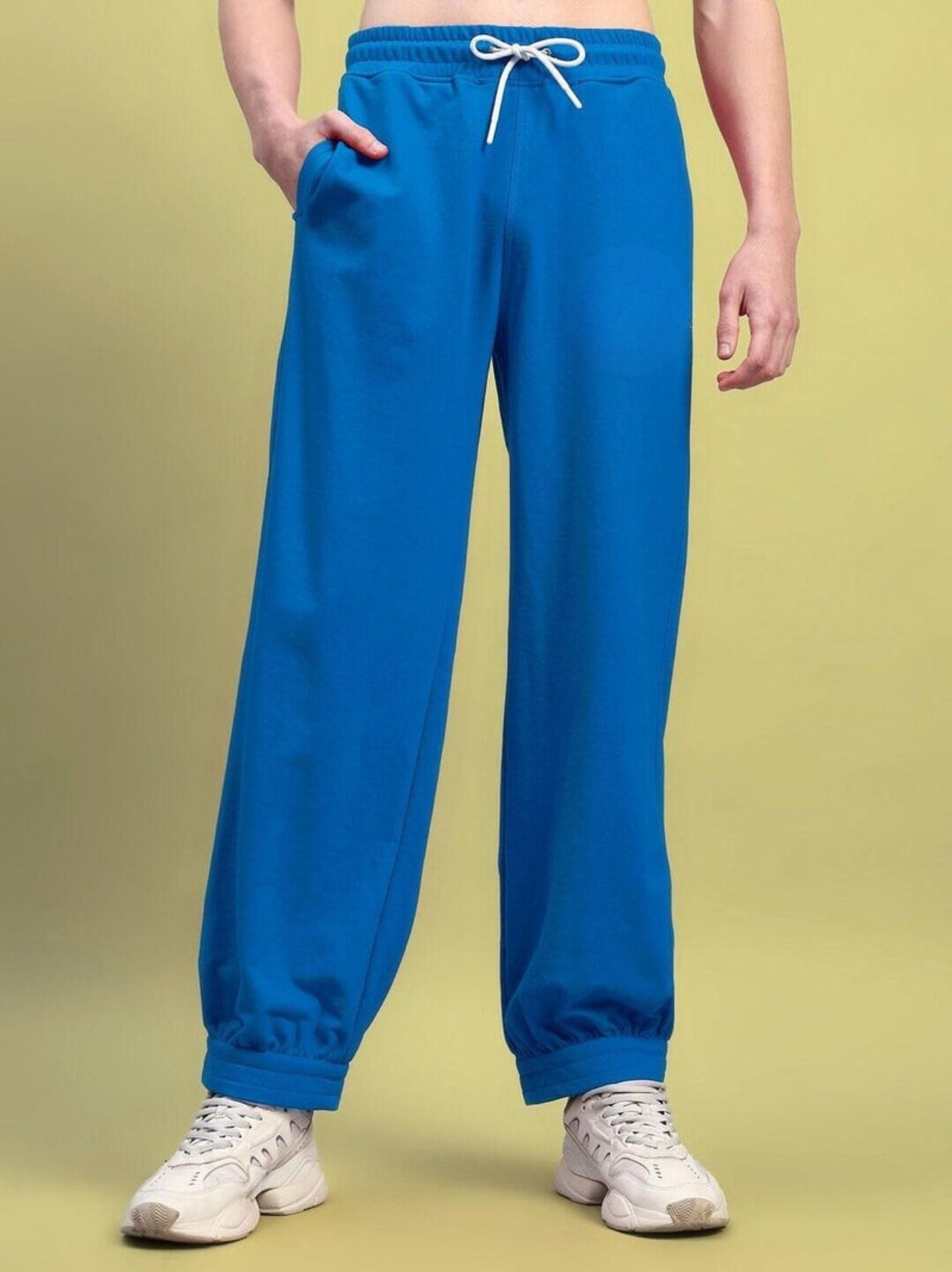 Genz-classic Men's Sky Blue Cotton Joggers | Elastic Cuff Track Pants | Regular Fit Casual Gym Bottom Wear