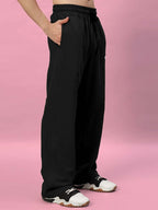 Genz-classic Men's Cotton Straight Fit Track Pants | Elastic Waist | Casual Lounge Wear | Black