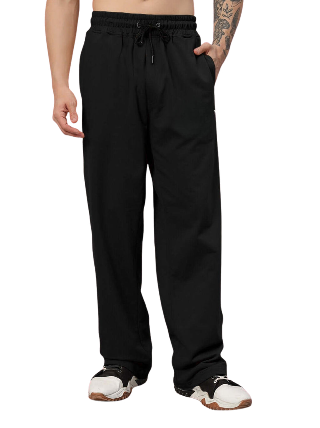 Genz-classic Men's Cotton Straight Fit Track Pants | Elastic Waist | Casual Lounge Wear | Black
