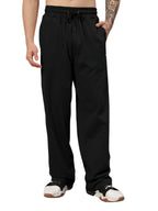 Genz-classic Men's Cotton Straight Fit Track Pants | Elastic Waist | Casual Lounge Wear | Black