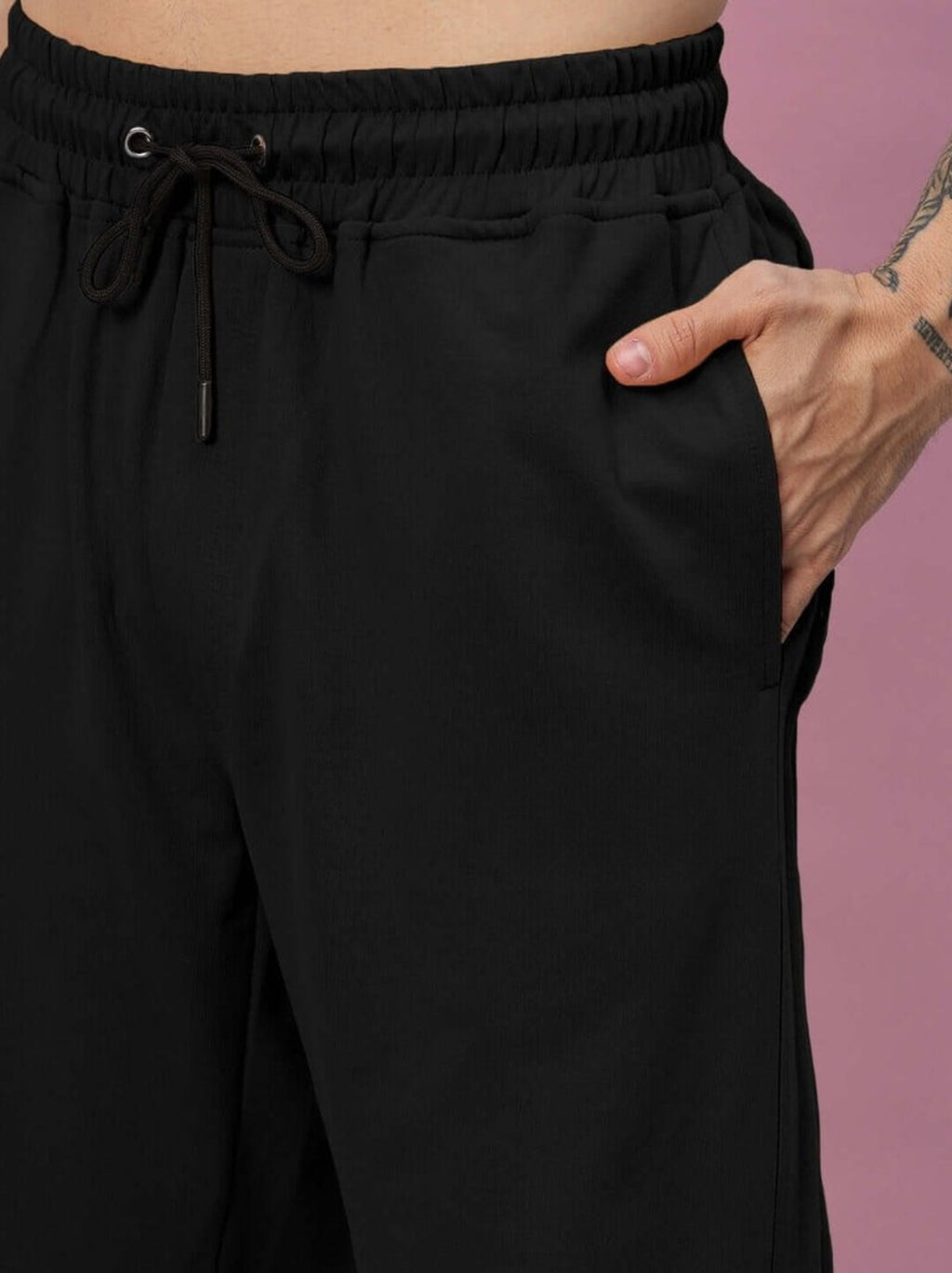 Genz-classic Men's Cotton Straight Fit Track Pants | Elastic Waist | Casual Lounge Wear | Black