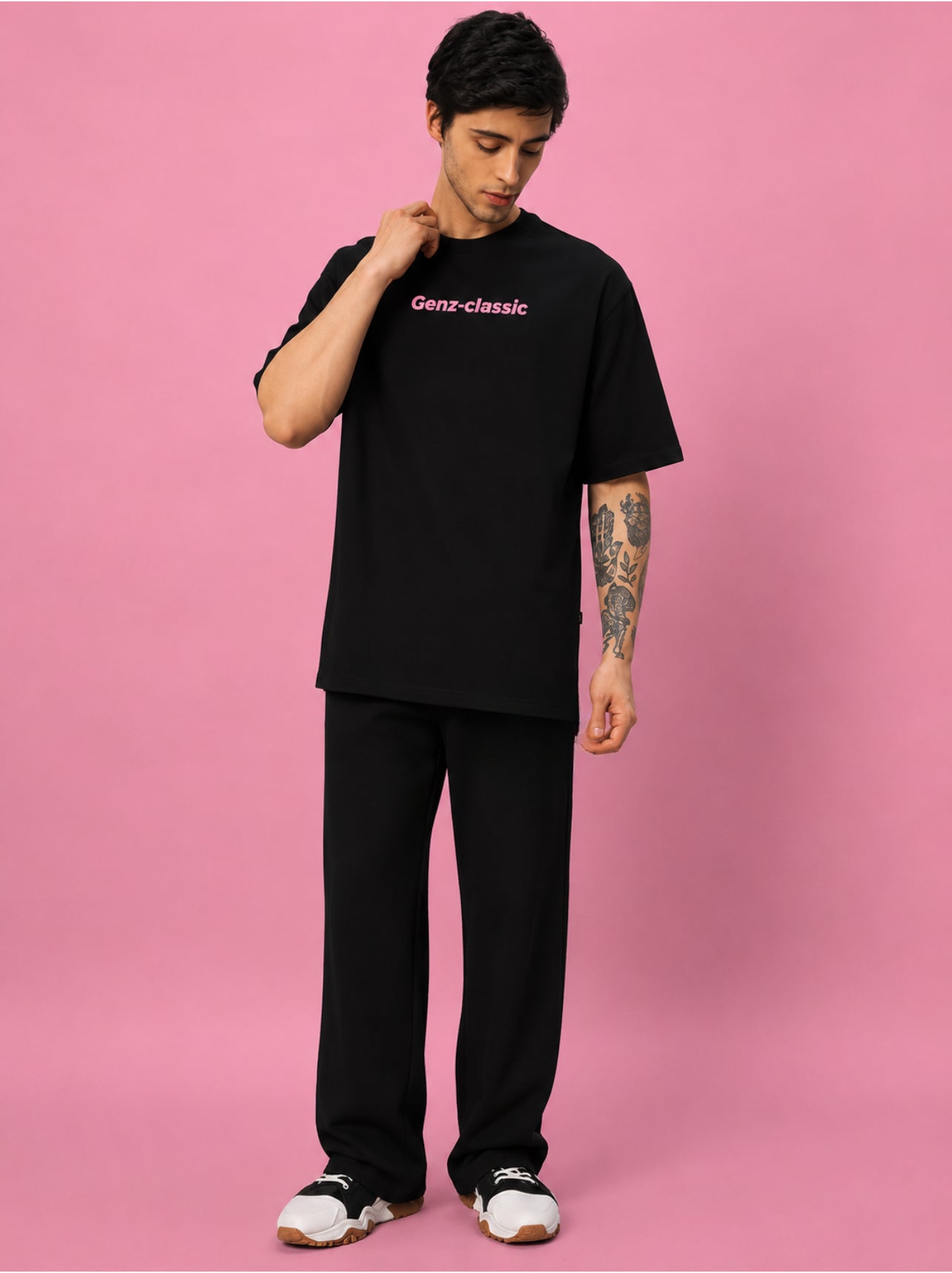 Genz-classic Men's Cotton Straight Fit Track Pants | Elastic Waist | Casual Lounge Wear | Black