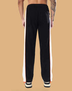 Genz-classic Men's Cotton Side Zip Track Pants | Black White Orange Color Block | Regular Fit Casual Lower