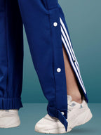 Genz-classic Men's Cotton Side Snap Button Track Pants with Triple Stripe Detail | Straight Fit | Navy Blue