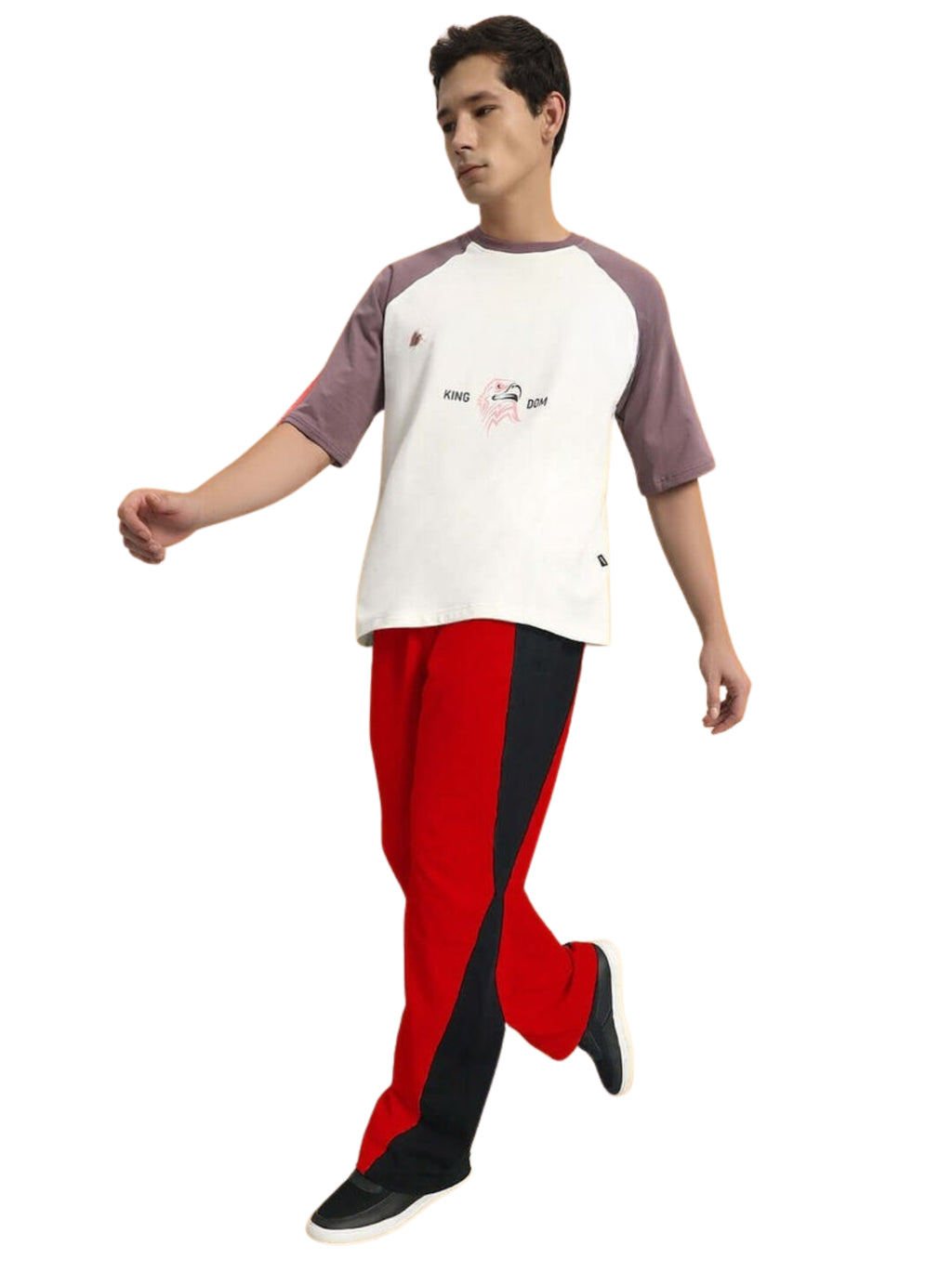 Genz-classic Men's Cotton Color Block Straight Fit Track Pants | Casual Lounge & Sports Wear | Red & Black