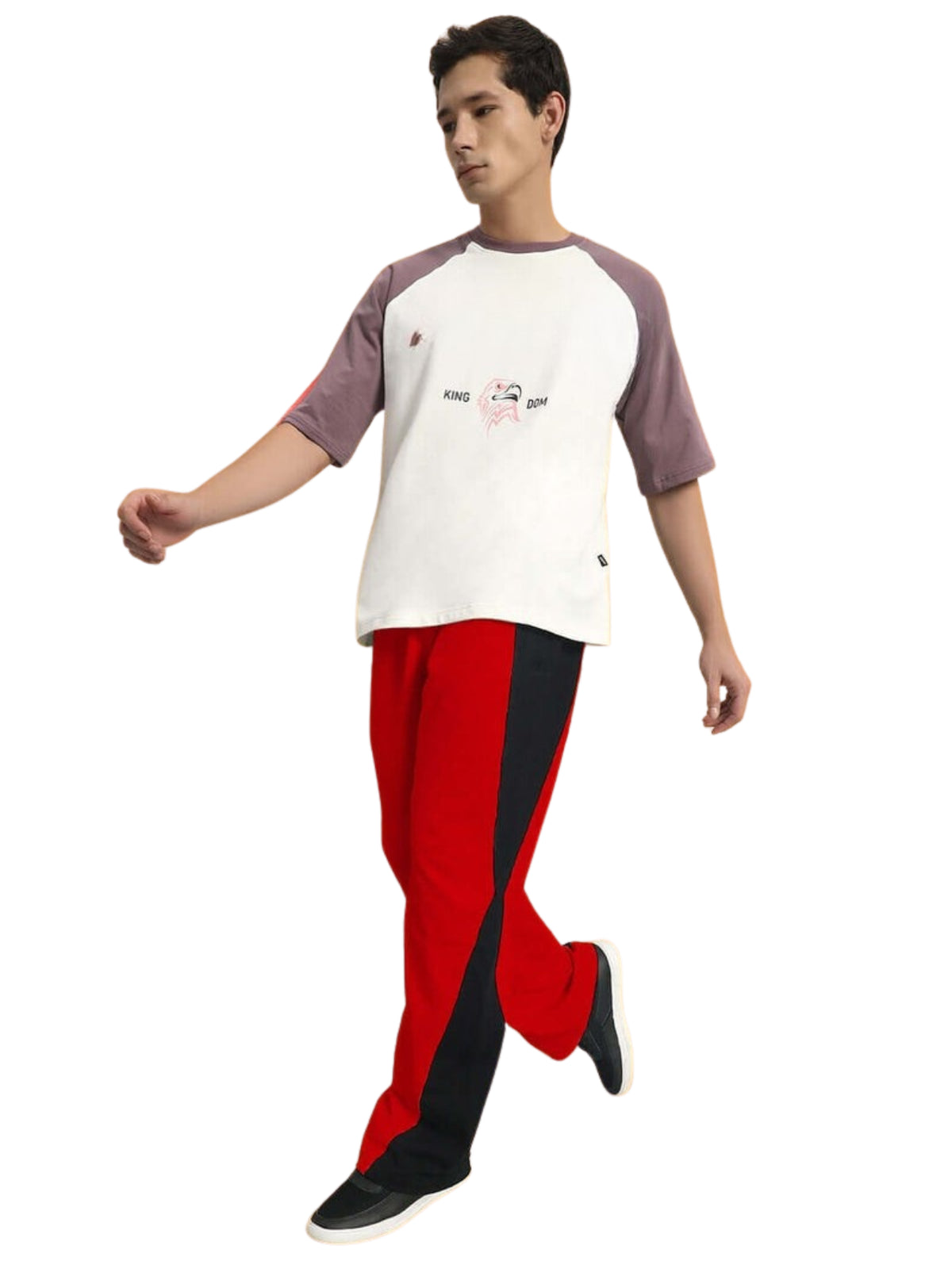 Genz-classic Men's Cotton Color Block Straight Fit Track Pants | Casual Lounge & Sports Wear | Red & Black