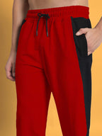 Genz-classic Men's Cotton Color Block Straight Fit Track Pants | Casual Lounge & Sports Wear | Red & Black