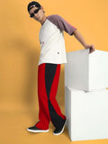 Genz-classic Men's Cotton Color Block Straight Fit Track Pants | Casual Lounge & Sports Wear | Red & Black