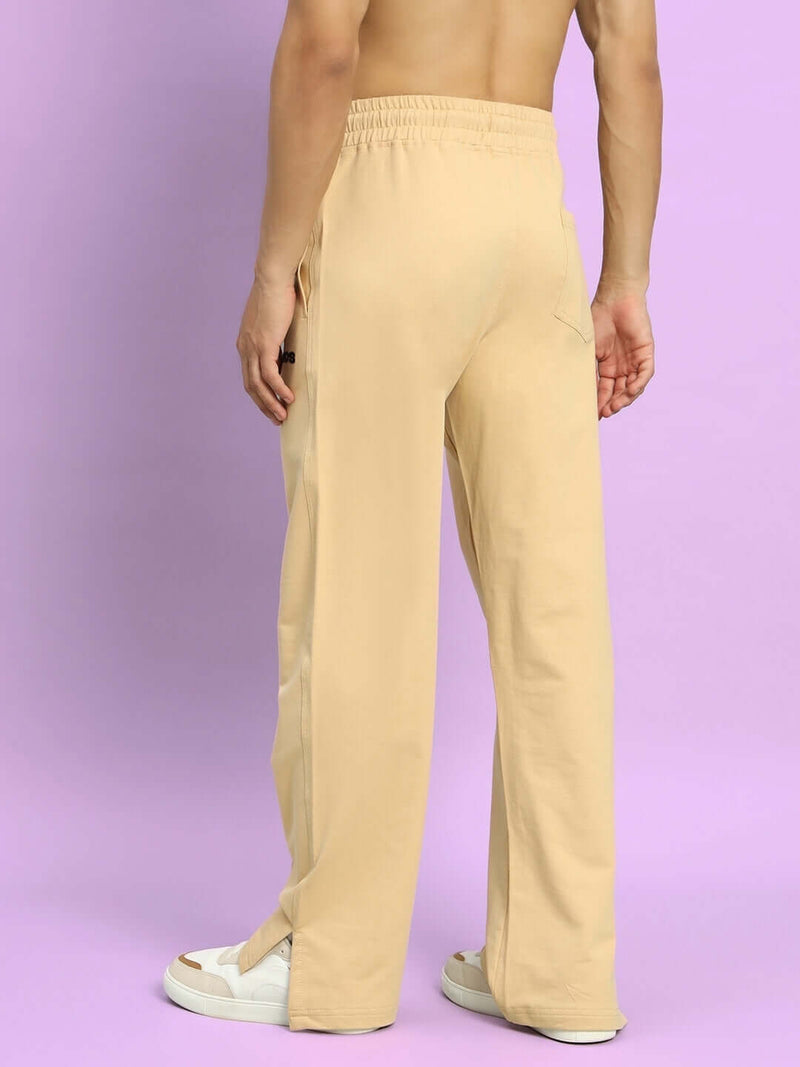 Genz-classic Men's Cotton Straight Fit Track Pants | Casual Lounge Wear | Beige