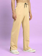 Genz-classic Men's Cotton Straight Fit Track Pants | Casual Lounge Wear | Beige