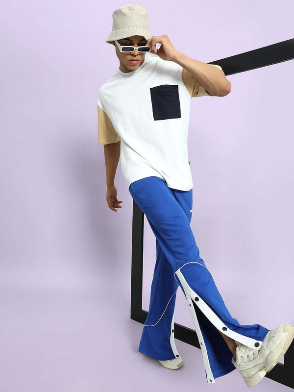 Genz-classic Men's Cotton Straight Fit Track Pants with Side Snap Button Detail | Casual & Sports Wear | Royal Blue