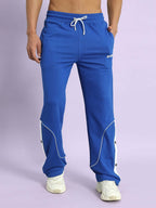 Genz-classic Men's Cotton Straight Fit Track Pants with Side Snap Button Detail | Casual & Sports Wear | Royal Blue