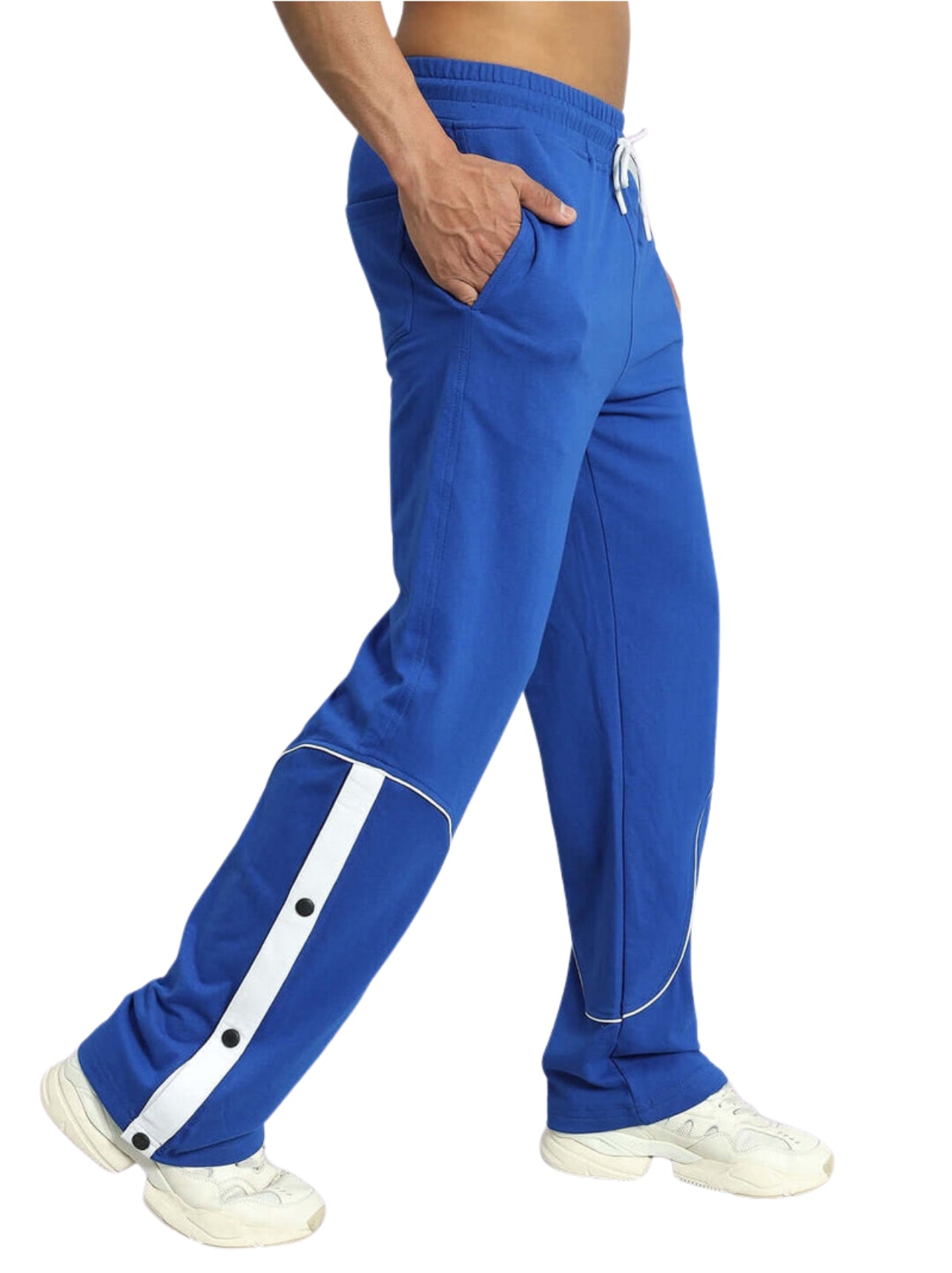 Genz-classic Men's Cotton Straight Fit Track Pants with Side Snap Button Detail | Casual & Sports Wear | Royal Blue