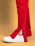 Genz-classic Men's Cotton Straight Fit Track Pants with Bottom Zip | Casual Lounge Wear | Red