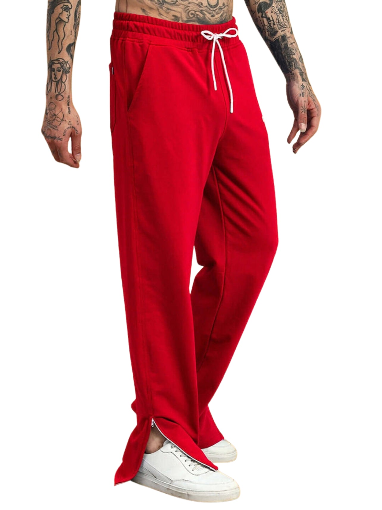 Genz-classic Men's Cotton Straight Fit Track Pants with Bottom Zip | Casual Lounge Wear | Red