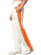Genz-classic Men's Off White Cotton Track Pants | Orange Side Stripe | Regular Fit Casual Sports Joggers