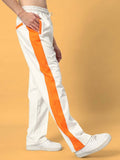 Genz-classic Men's Off White Cotton Track Pants | Orange Side Stripe | Regular Fit Casual Sports Joggers