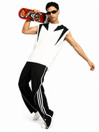 Genz-classic Men's Cotton Side Stripe Track Pants with Snap Button Hem | Straight Fit | Black
