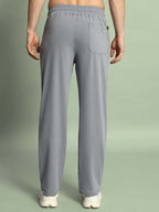 Genz-classic Men's Cotton Straight Fit Track Pants with Zipper Pocket | Casual Lounge Wear | Light Grey