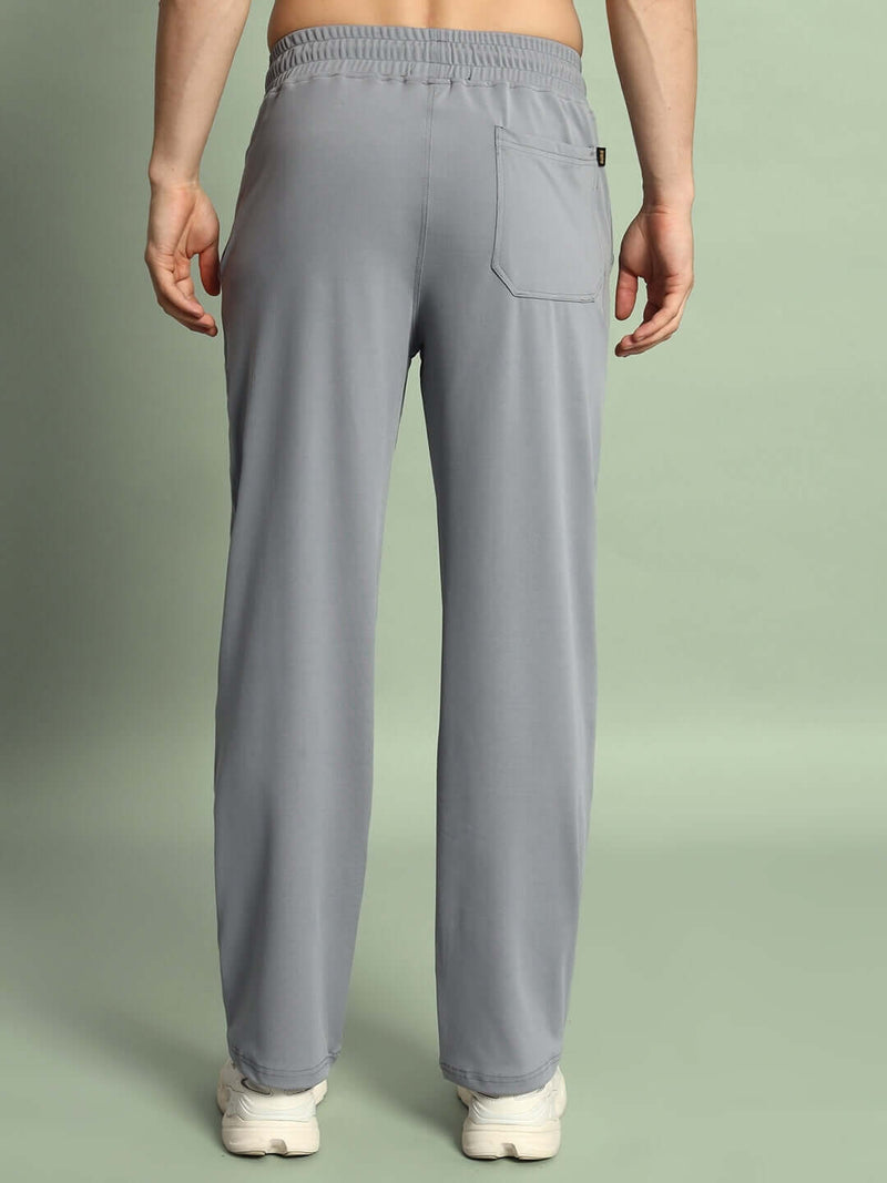 Genz-classic Men's Cotton Straight Fit Track Pants with Zipper Pocket | Casual Lounge Wear | Light Grey