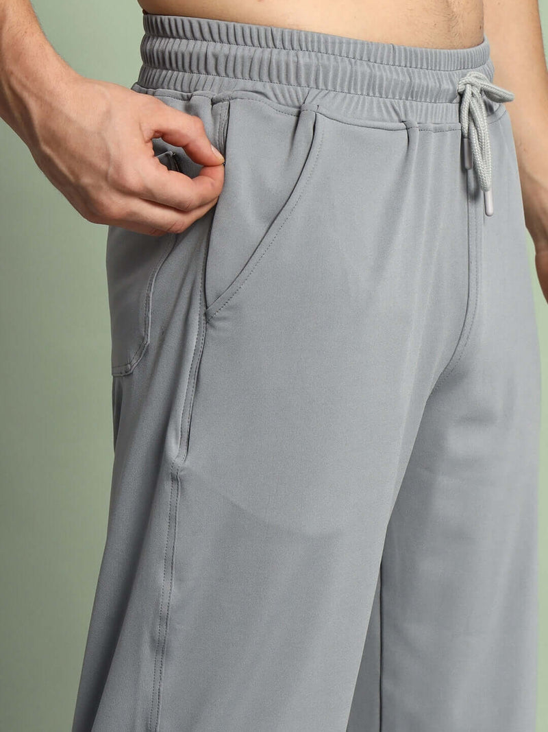 Genz-classic Men's Cotton Straight Fit Track Pants with Zipper Pocket | Casual Lounge Wear | Light Grey