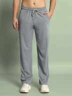 Genz-classic Men's Cotton Straight Fit Track Pants with Zipper Pocket | Casual Lounge Wear | Light Grey