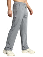 Genz-classic Men's Cotton Straight Fit Track Pants with Zipper Pocket | Casual Lounge Wear | Light Grey
