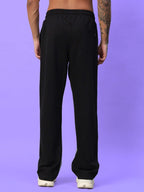 Genz-classic Men's Cotton Color Block Track Pants | Black Grey Red Blue Panel | Regular Fit Casual Lower