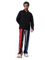 Genz-classic Men's Cotton Color Block Track Pants | Black Grey Red Blue Panel | Regular Fit Casual Lower