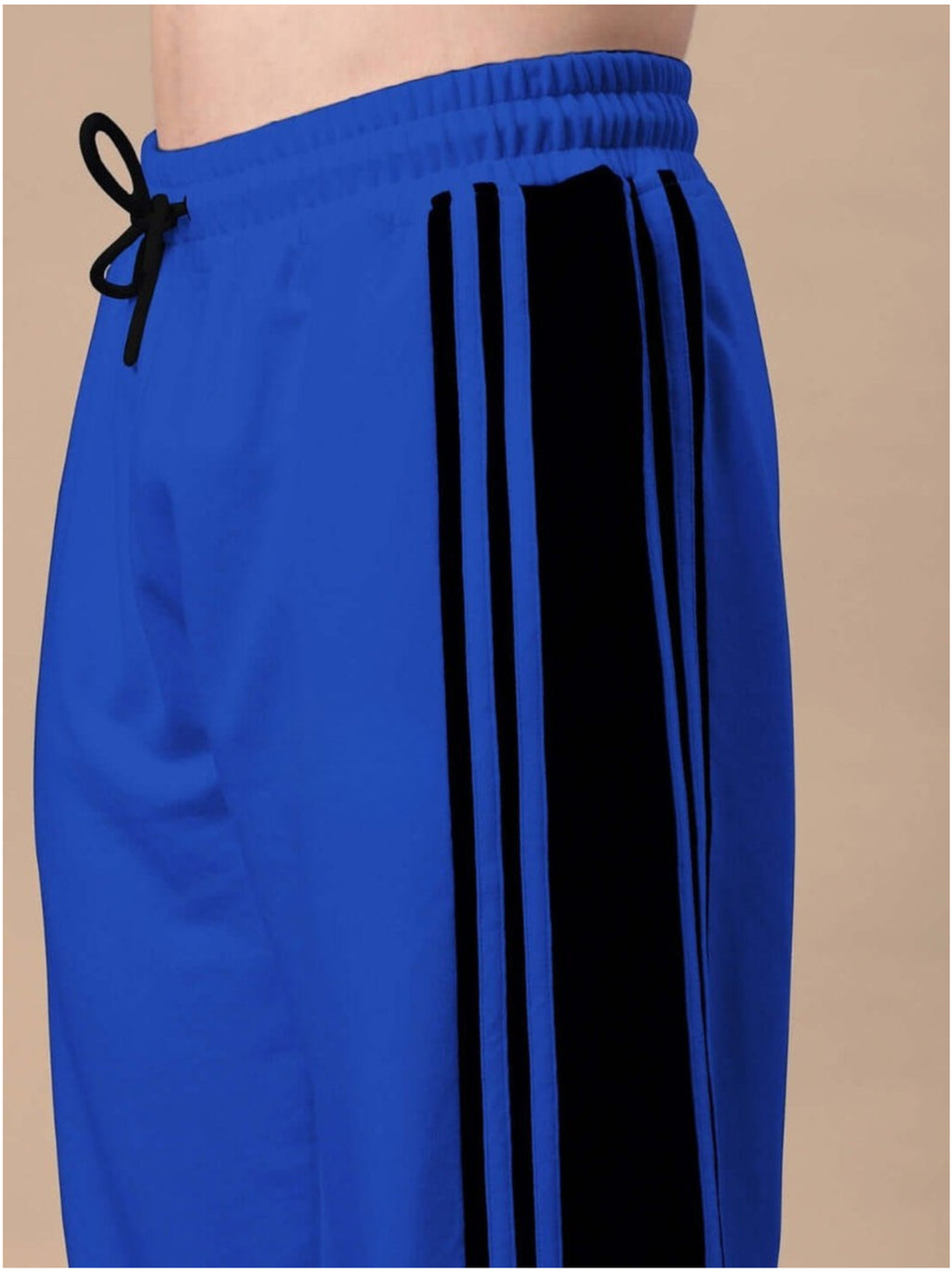 Genz-classic Men's Royal Blue Cotton Track Pants | Contrast Black Side Panels | Regular Fit Sports Joggers