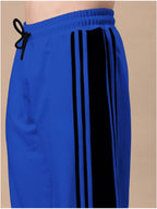 Genz-classic Men's Royal Blue Cotton Track Pants | Contrast Black Side Panels | Regular Fit Sports Joggers