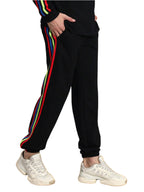 Genz-classic Men's Cotton Jogger Track Pants | Black with Multicolor Side Stripes | Ribbed Cuff | Casual Gym & Streetwear