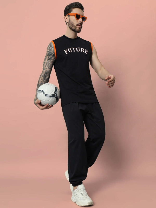 Genz-classic Men's Cotton Solid Black Joggers | Regular Fit Track Pants | Elastic Waist Casual Lower