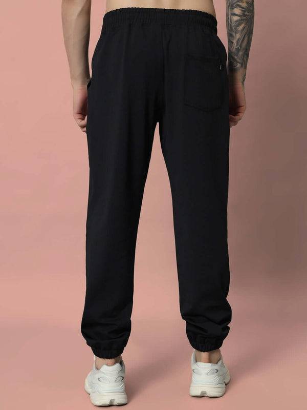 Genz-classic Men's Cotton Solid Black Joggers | Regular Fit Track Pants | Elastic Waist Casual Lower