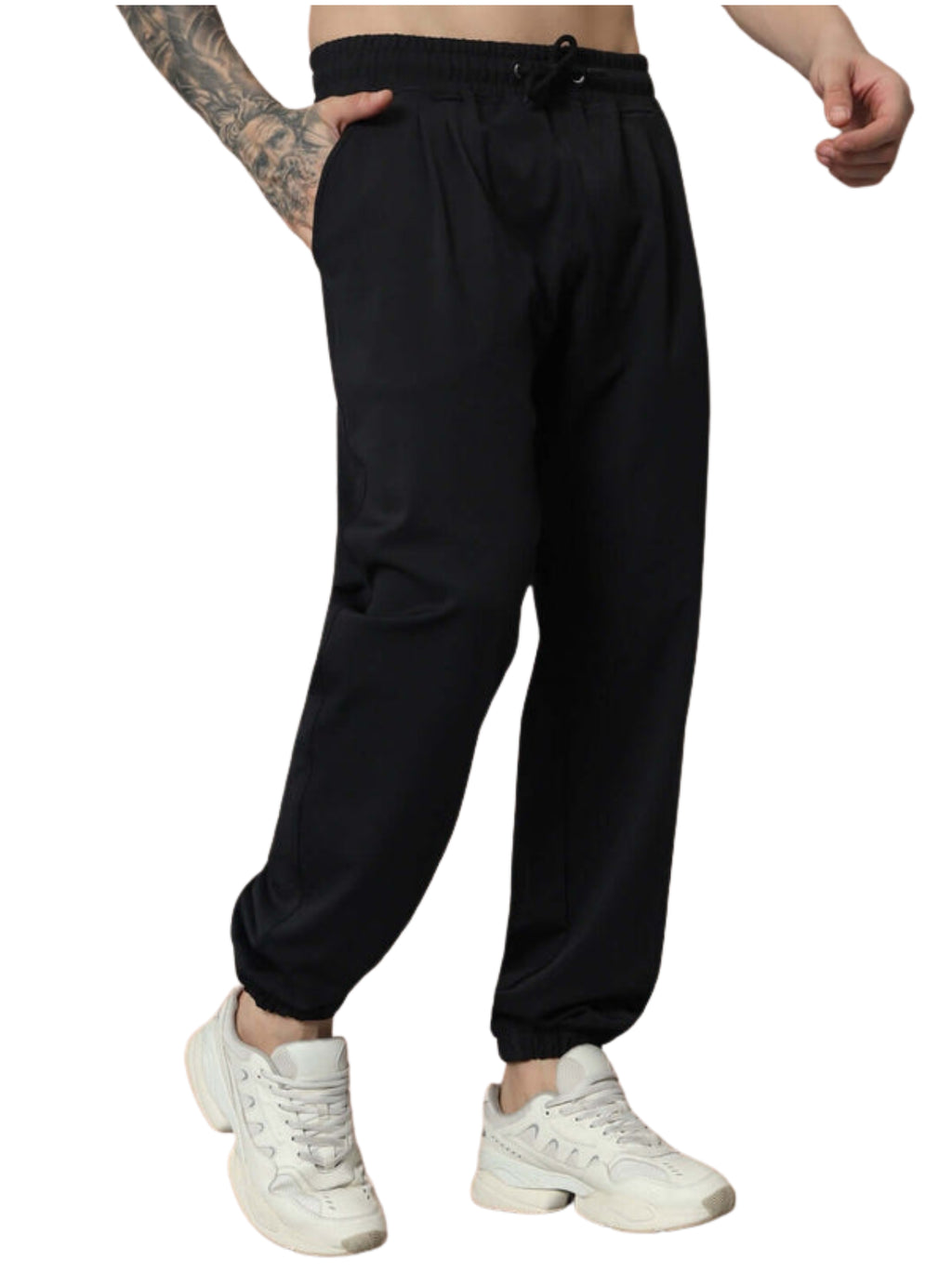 Genz-classic Men's Cotton Solid Black Joggers | Regular Fit Track Pants | Elastic Waist Casual Lower