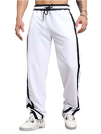 Genz-classic Men's Cotton White Track Pants | Black Contrast Side Panels | Relaxed Fit | Casual Streetwear & Lounge Wear