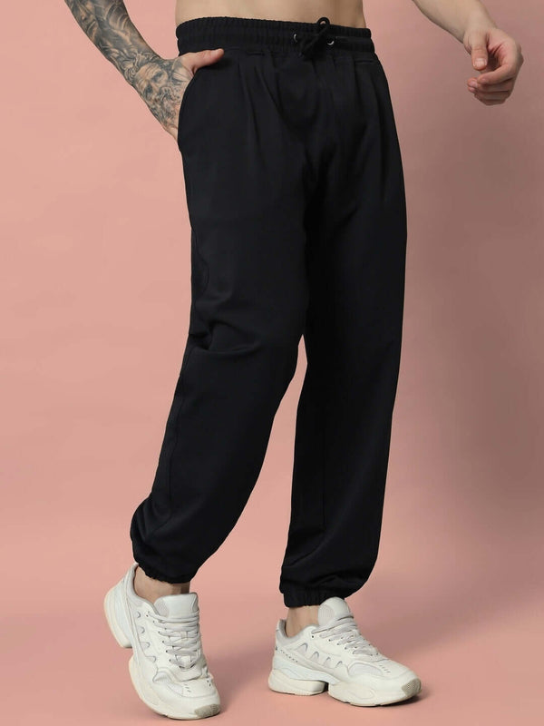 Genz-classic Men's Cotton Jogger Track Pants | Elastic Cuff | Relaxed Fit | Black