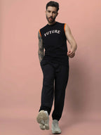 Genz-classic Men's Cotton Jogger Track Pants | Elastic Cuff | Relaxed Fit | Black