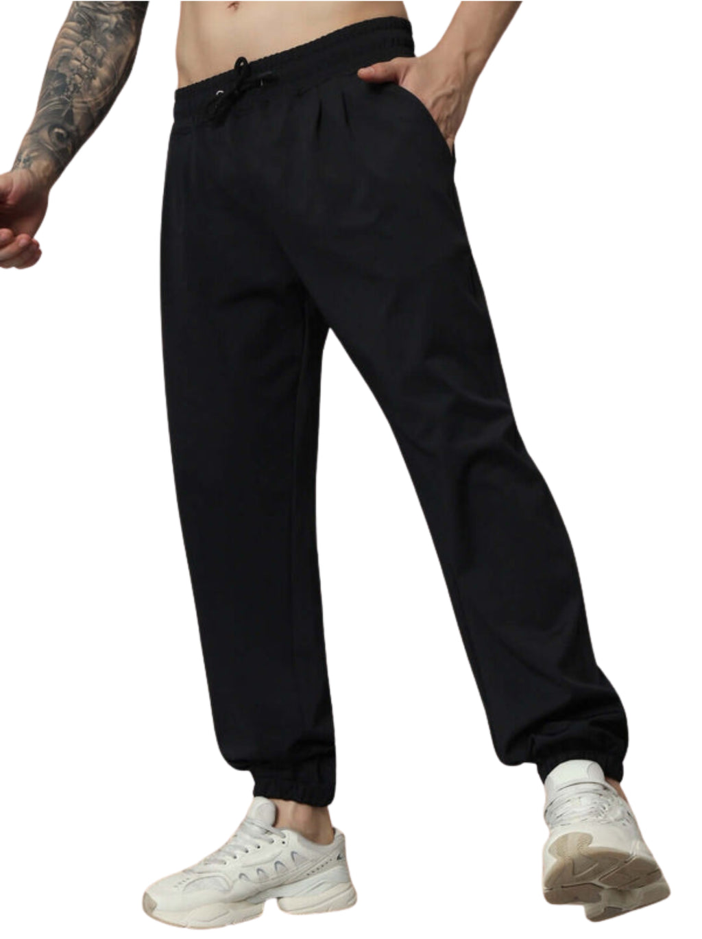 Genz-classic Men's Cotton Jogger Track Pants | Elastic Cuff | Relaxed Fit | Black