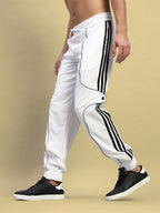 Genz-classic Men's Cotton Jogger Track Pants | White with Contrast Stitching | Elastic Cuff | Casual Gym & Streetwear