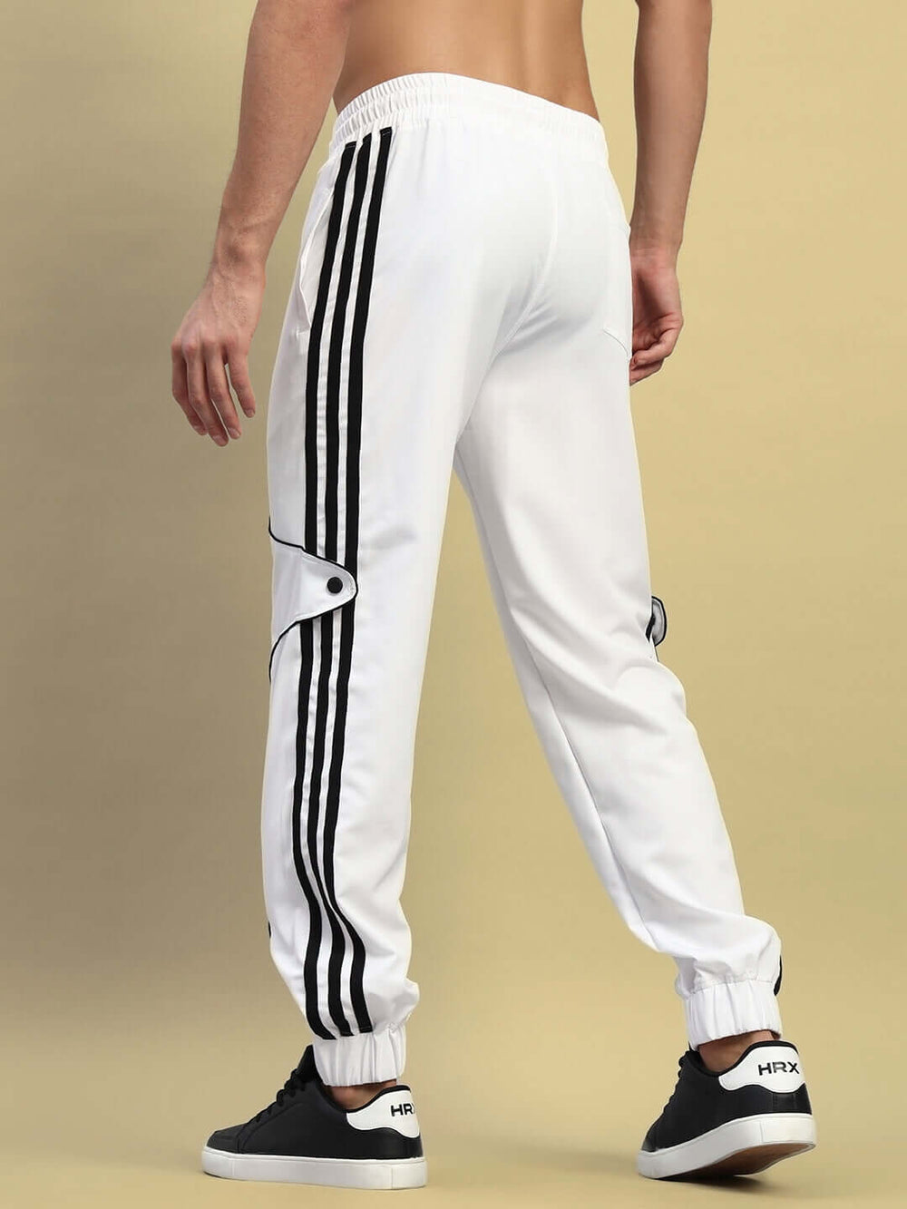 Genz-classic Men's Cotton Jogger Track Pants | White with Contrast Stitching | Elastic Cuff | Casual Gym & Streetwear