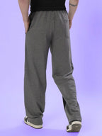 Genz-classic Men's Cotton Color Block Straight Fit Track Pants with Triple Side Stripes | Black & Charcoal Grey