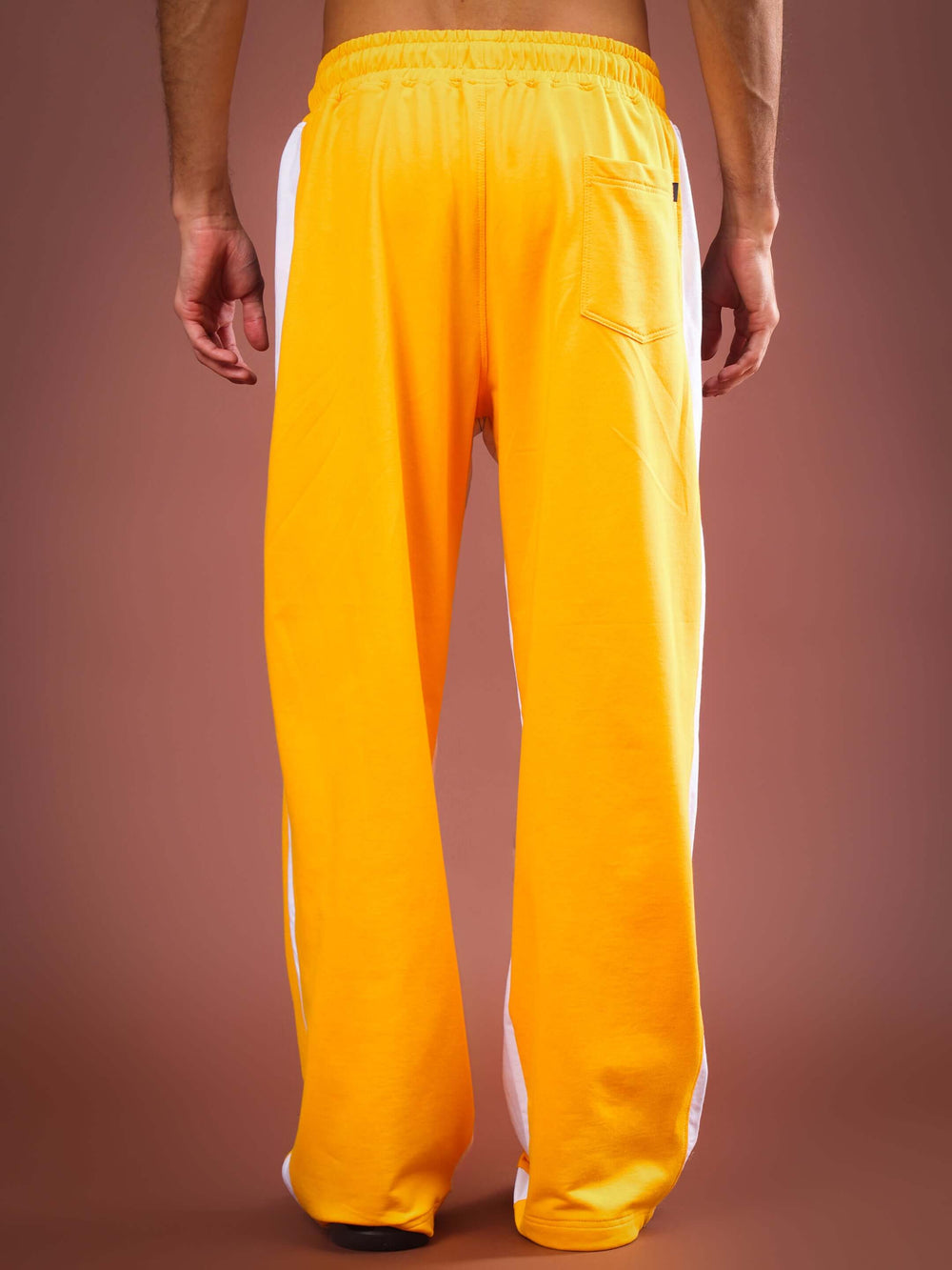 Genz-classic Men's Black Yellow Colorblock Cotton Track Pants | White Side Panels | Regular Fit Casual Joggers